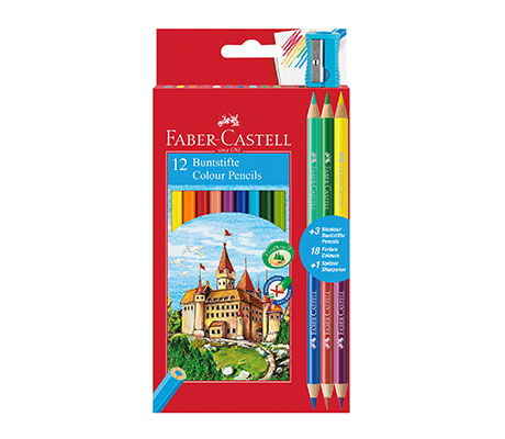 Цветни моливи "Замък" + 6/12 цвята + острилка Faber-Castell